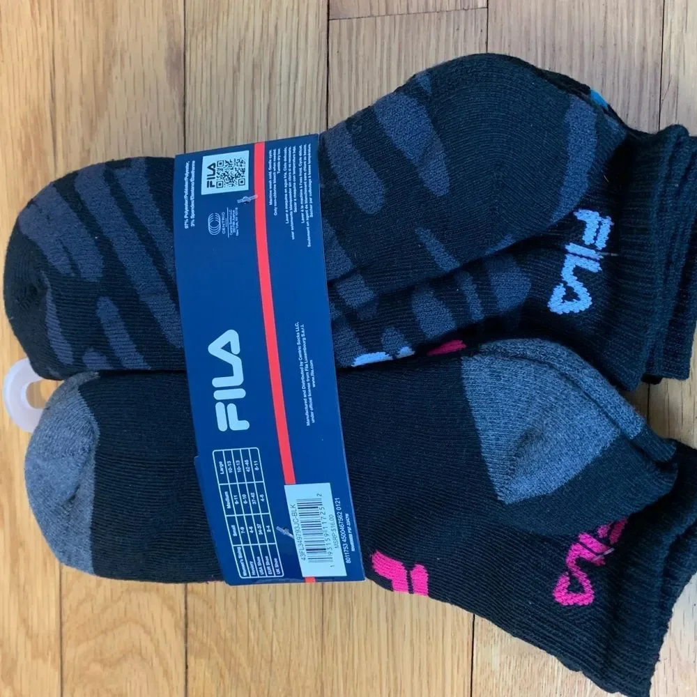 Fila animal print socks 6 pk women's black blue pink
